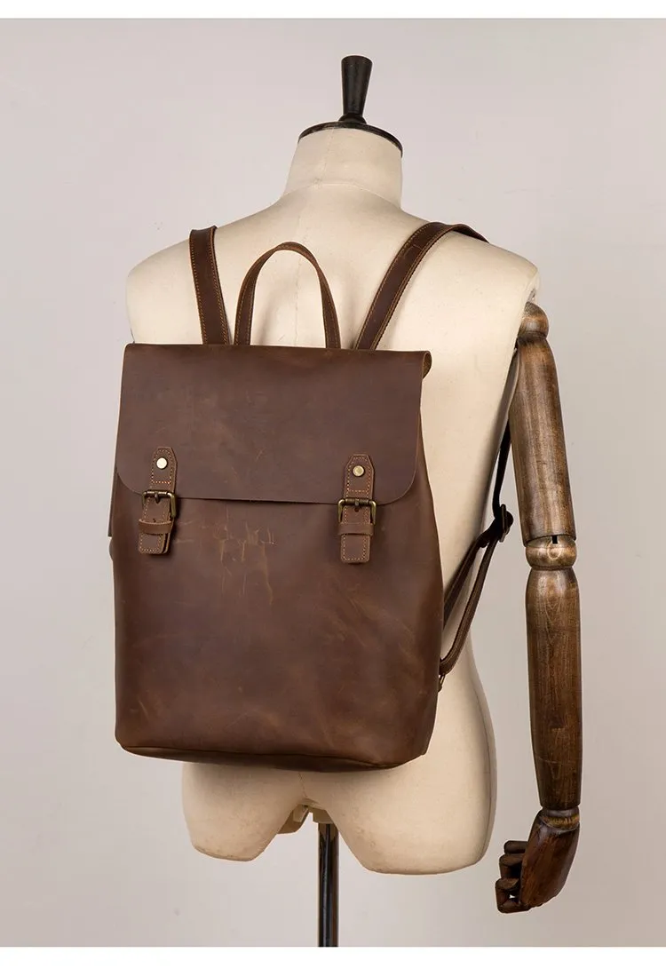 Fashion Black Mens Leather 15inchs Computer Backpack Brown Travel Backpacks School Backpack for men