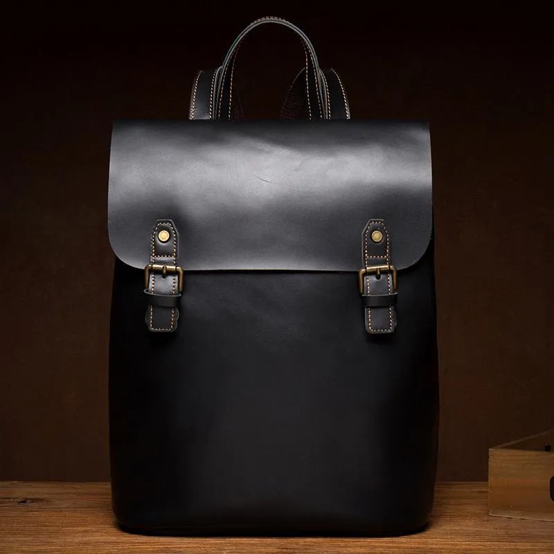 Fashion Black Mens Leather 15inchs Computer Backpack Brown Travel Backpacks School Backpack for men