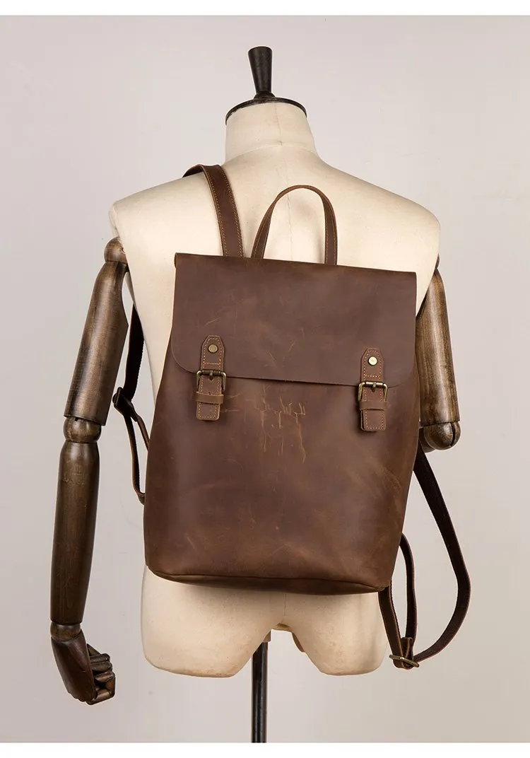 Fashion Black Mens Leather 15inchs Computer Backpack Brown Travel Backpacks School Backpack for men