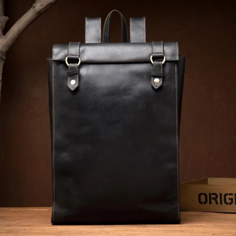 Fashion Brown Mens Leather 15-inch Black Computer Backpack Brown Travel Backpacks School Satchel Backpacks for men