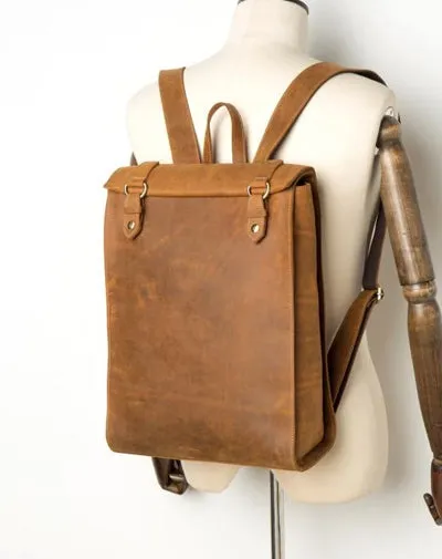 Fashion Brown Mens Leather 15-inch Black Computer Backpack Brown Travel Backpacks School Satchel Backpacks for men