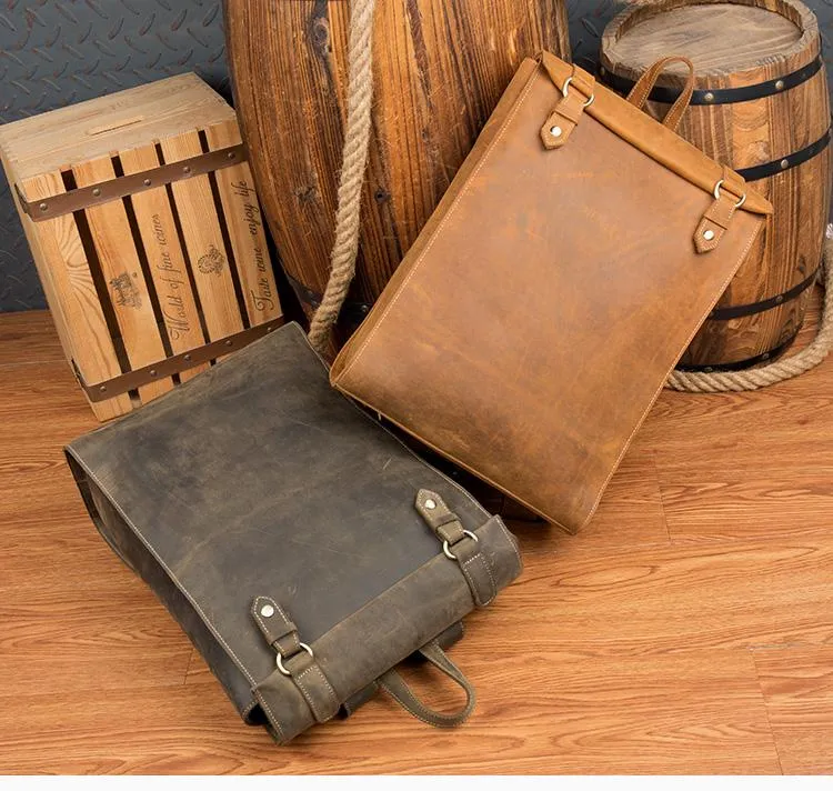 Fashion Brown Mens Leather 15-inch Black Computer Backpack Brown Travel Backpacks School Satchel Backpacks for men