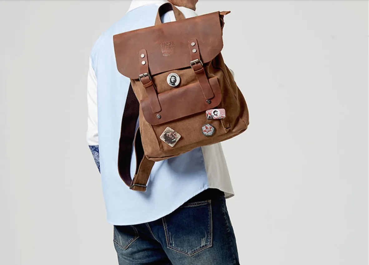 Fashion Canvas Leather Womens Army Green Backpack School Backpack Canvas Travel Backpack For Men