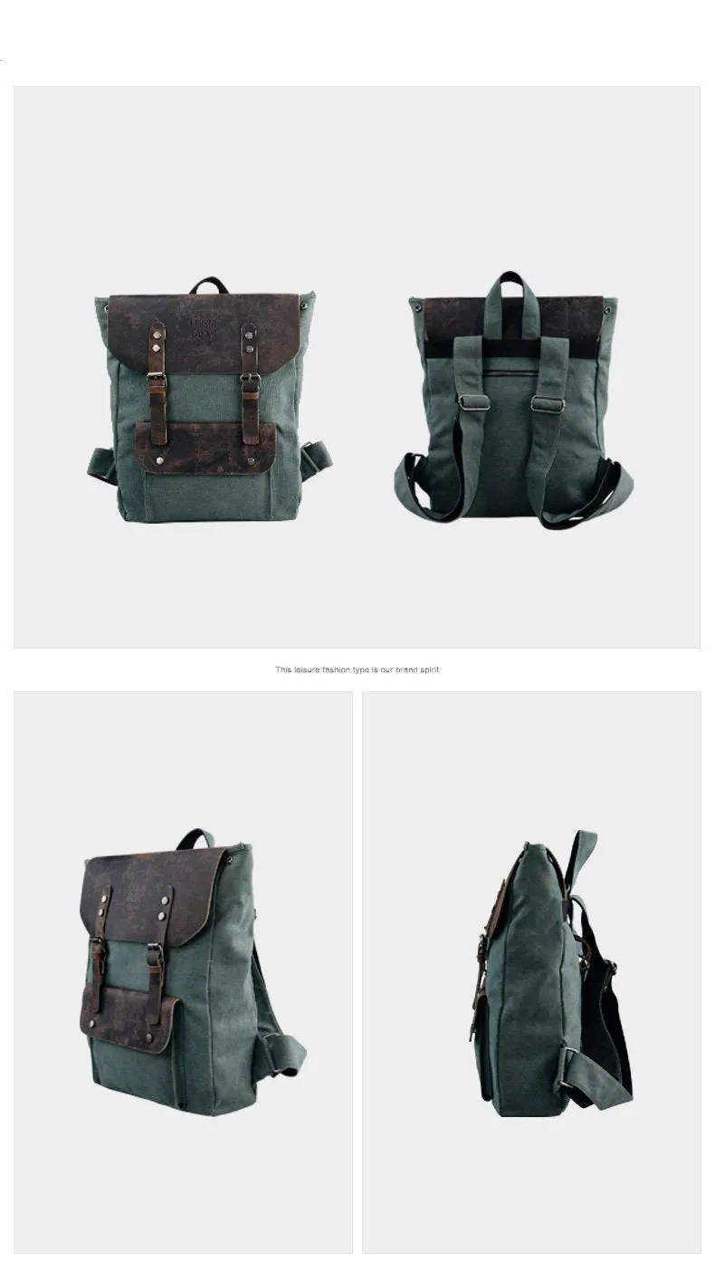 Fashion Canvas Leather Womens Army Green Backpack School Backpack Canvas Travel Backpack For Men