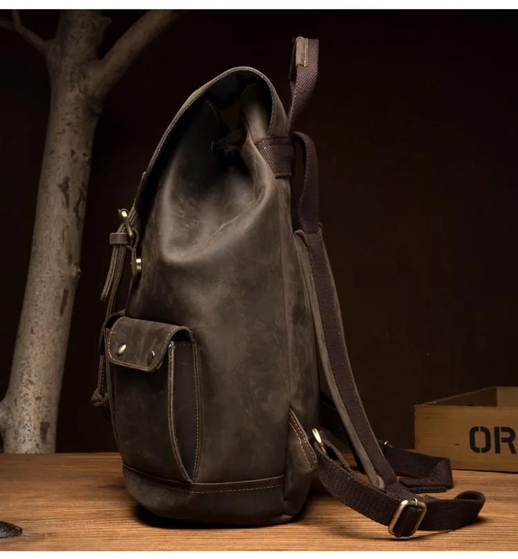 Fashion Coffee Mens Leather 15-inch Computer Backpack Travel Backpacks School Backpacks for men