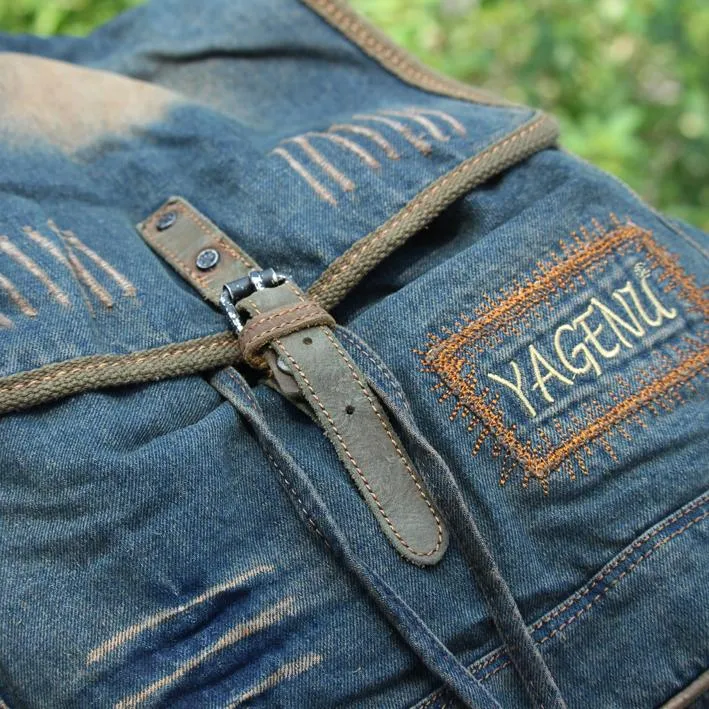Fashion Denim Blue Mens Womens Backpack School Backpack Blue Jean Travel Backpacks For Men