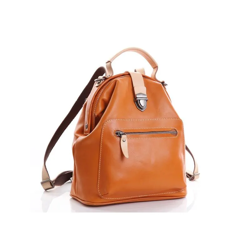 Fashion Handmade Womens Black Leather Backpack Satchel Bag Black School Backpack for Women