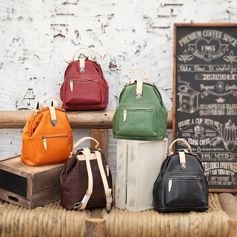 Fashion Handmade Womens Red Leather Backpack Satchel Bag Red School Backpack for Women