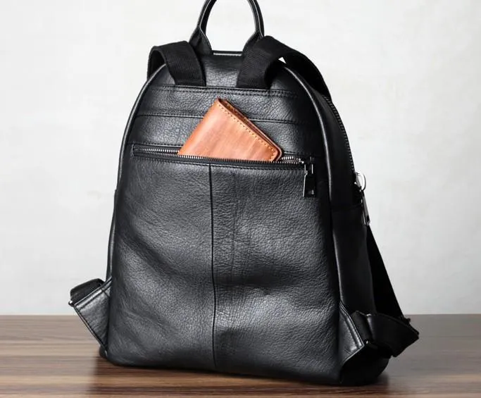 Fashion Leather Mens Cool Backpack Large Black Travel Backpack for men