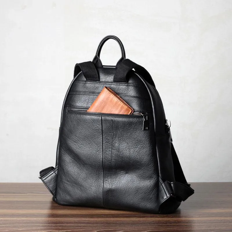 Fashion Leather Mens Cool Backpack Large Black Travel Backpack for men