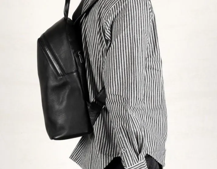 Fashion Leather Mens Cool Backpack Large Black Travel Backpack for men