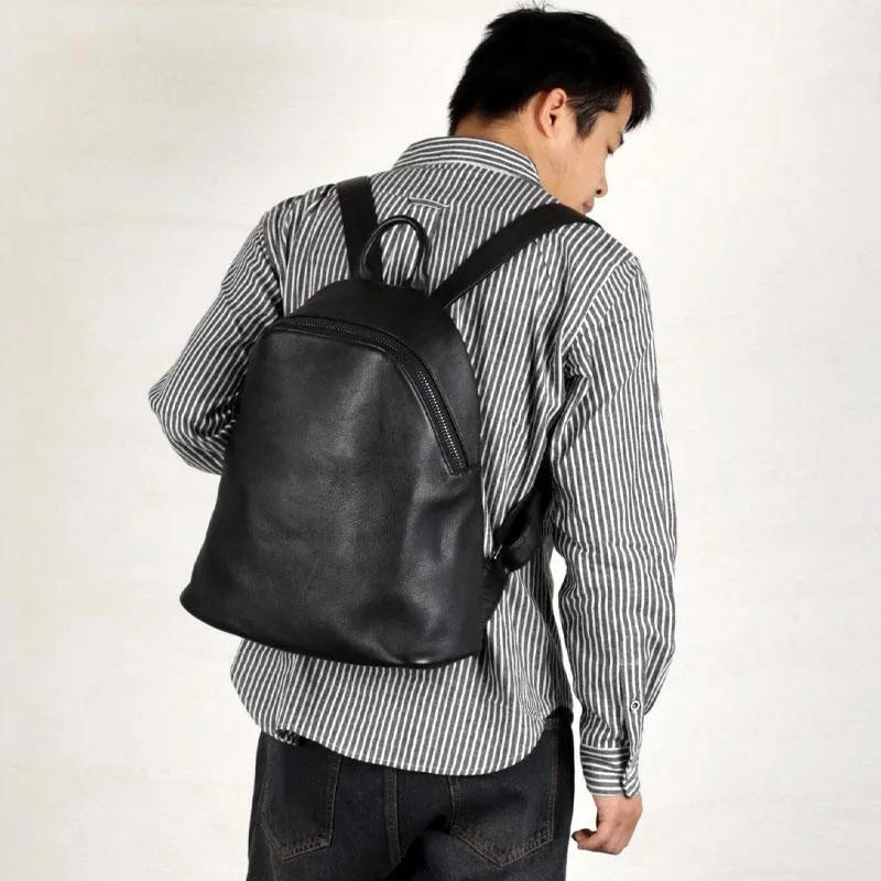 Fashion Leather Mens Cool Backpack Large Black Travel Backpack for men