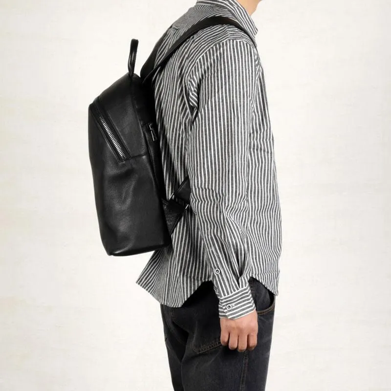 Fashion Leather Mens Cool Backpack Large Black Travel Backpack for men