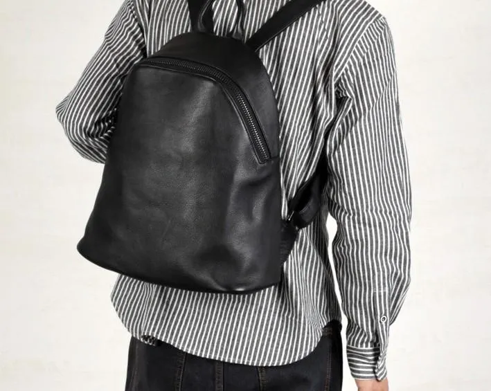 Fashion Leather Mens Cool Backpack Large Black Travel Backpack for men