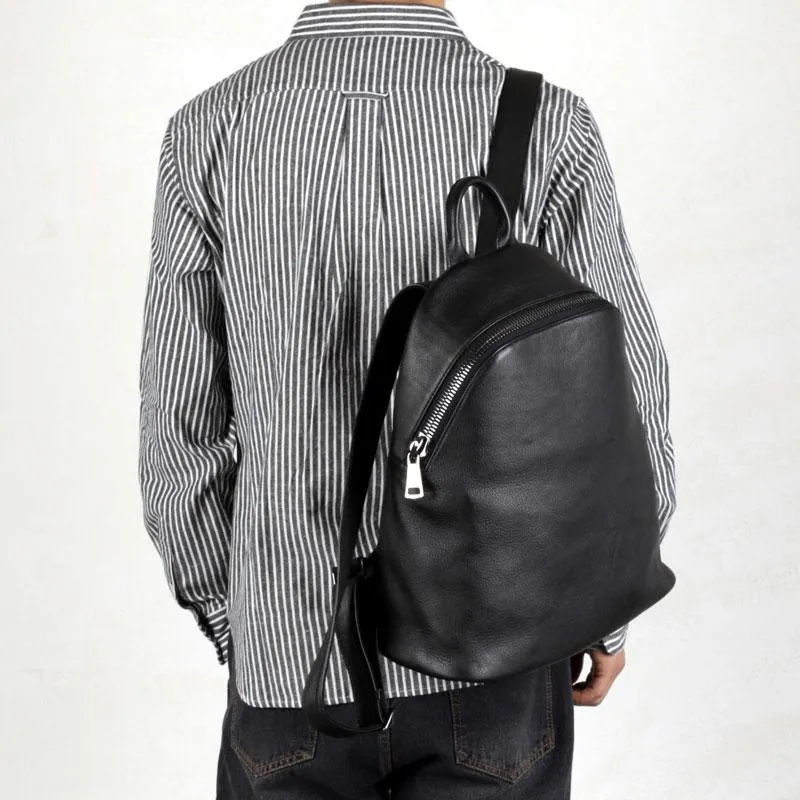 Fashion Leather Mens Cool Backpack Large Black Travel Backpack for men