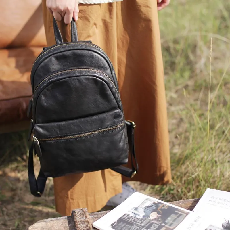 Fashion Womens Black Leather Backpack Purse Leather School Backpack Book Bag Purse