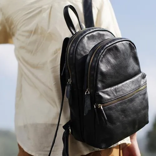 Fashion Womens Black Leather Backpack Purse Leather School Backpack Book Bag Purse
