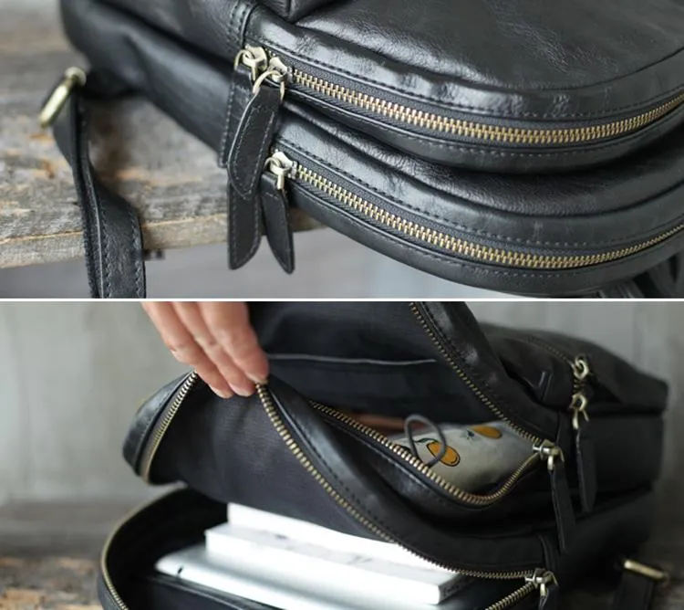 Fashion Womens Black Leather Backpack Purse Leather School Backpack Book Bag Purse