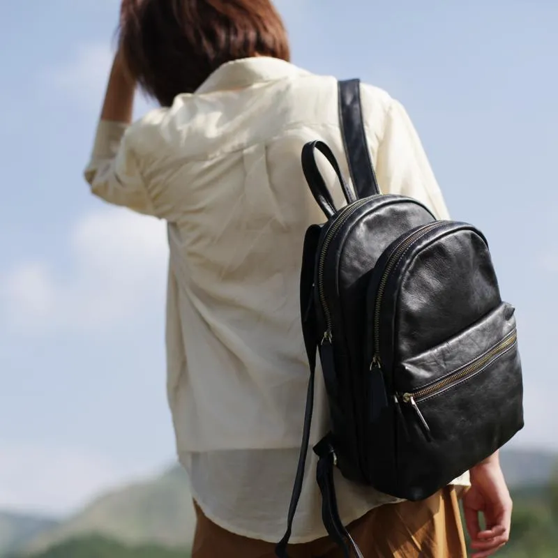 Fashion Womens Black Leather Backpack Purse Leather School Backpack Book Bag Purse