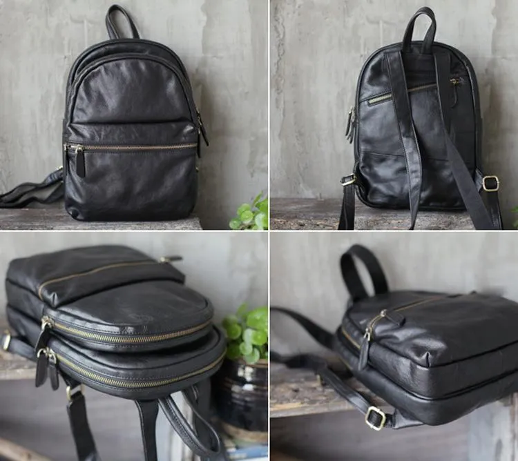Fashion Womens Black Leather Backpack Purse Leather School Backpack Book Bag Purse