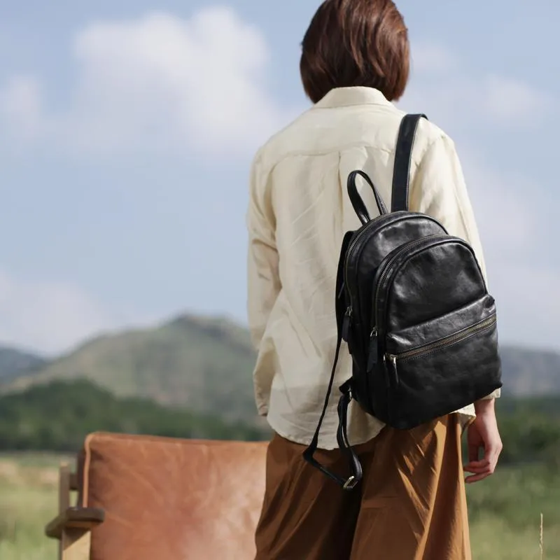 Fashion Womens Black Leather Backpack Purse Leather School Backpack Book Bag Purse