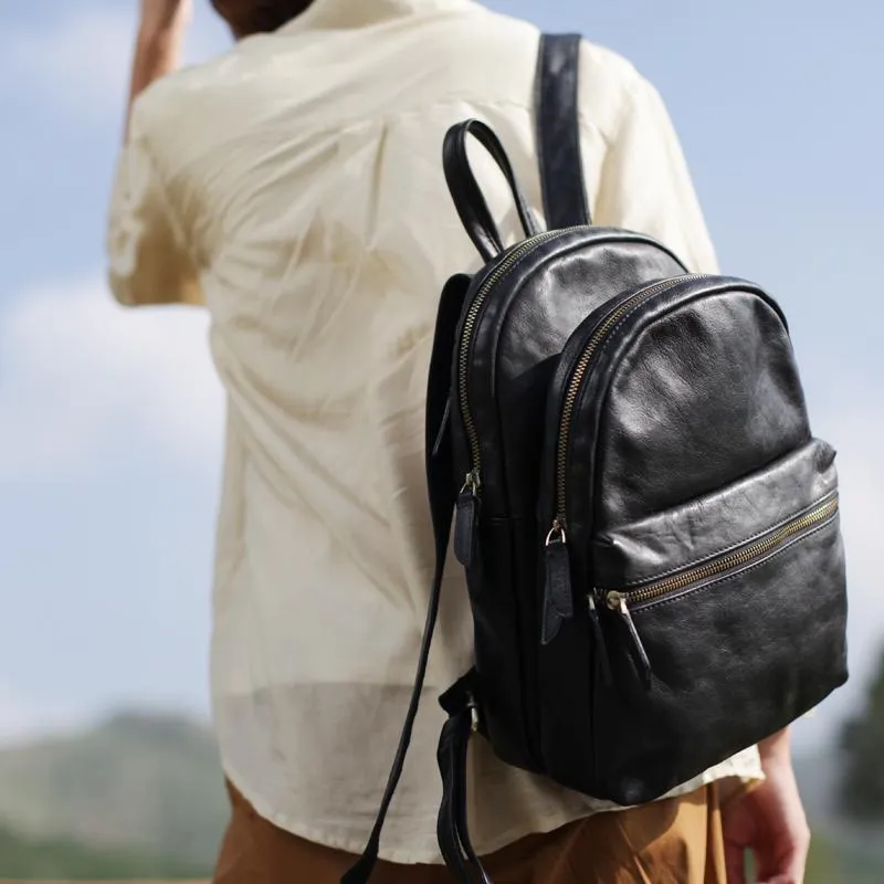 Fashion Womens Black Leather Backpack Purse Leather School Backpack Book Bag Purse