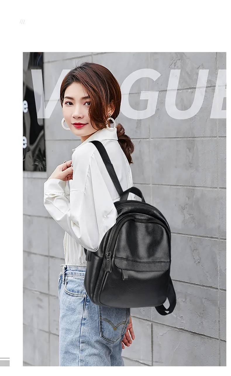 Fashion Womens Black Leather Backpack Purse Leather School Black Backpack Laptop Backpack Purse
