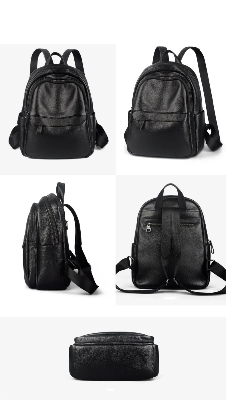 Fashion Womens Black Leather Backpack Purse Leather School Black Backpack Laptop Backpack Purse