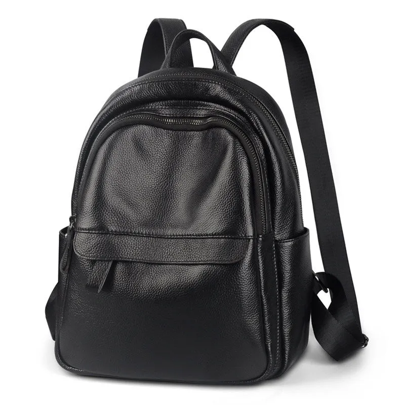 Fashion Womens Black Leather Backpack Purse Leather School Black Backpack Laptop Backpack Purse