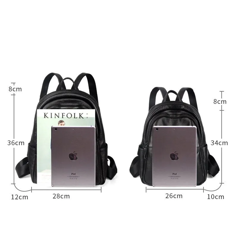Fashion Womens Black Leather Backpack Purse Leather School Black Backpack Laptop Backpack Purse