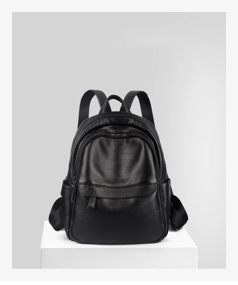 Fashion Womens Black Leather Backpack Purse Leather School Black Backpack Laptop Backpack Purse