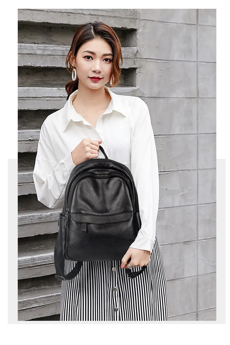 Fashion Womens Black Leather Backpack Purse Leather School Black Backpack Laptop Backpack Purse