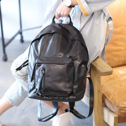 Fashion Womens Black Leather Small Backpack Purse Leather Book Pack Purse for Girls