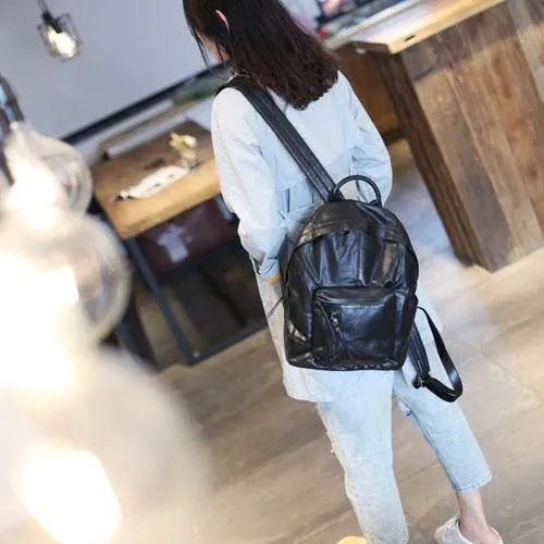 Fashion Womens Black Leather Small Backpack Purse Leather Book Pack Purse for Girls