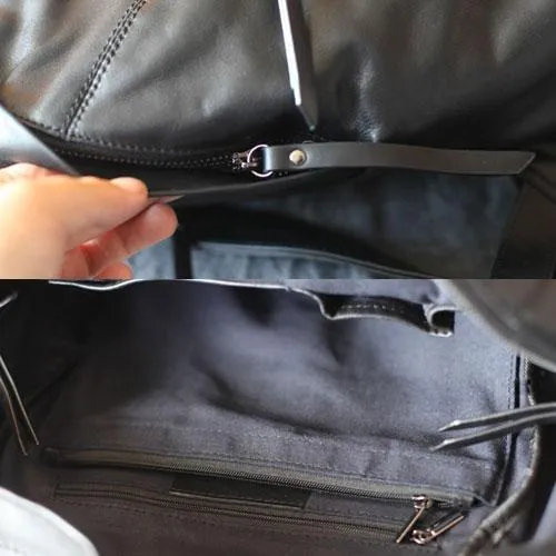 Fashion Womens Black Leather Small Backpack Purse Leather Book Pack Purse for Girls