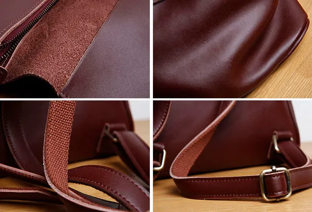 Genuine Leather Cute Backpack Bag Shoulder Bag Red Black Women Leather Purse