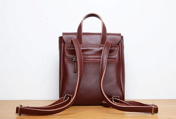 Genuine Leather Cute Backpack Bag Shoulder Bag Red Black Women Leather Purse
