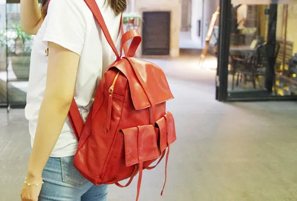 Genuine Leather Cute Backpack Bag Shoulder Bag Red Black Women Leather Purse