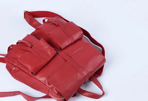 Genuine Leather Cute Backpack Bag Shoulder Bag Red Black Women Leather Purse
