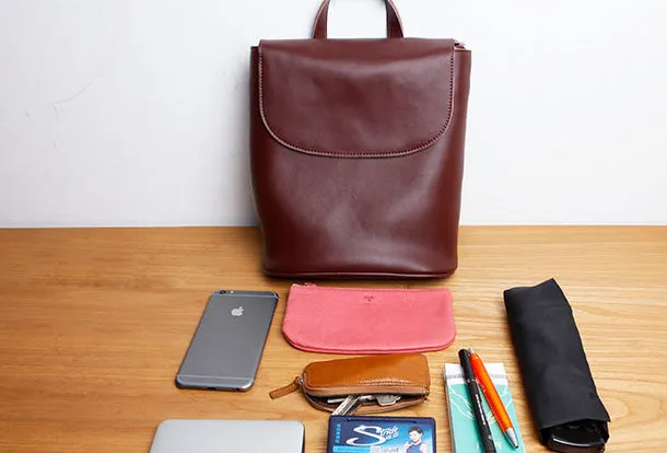 Genuine Leather Cute Backpack Bag Shoulder Bag Red Black Women Leather Purse