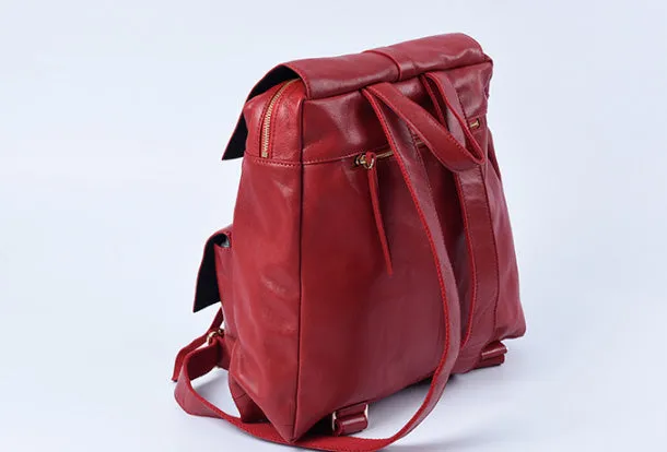 Genuine Leather Cute Backpack Bag Shoulder Bag Red Black Women Leather Purse