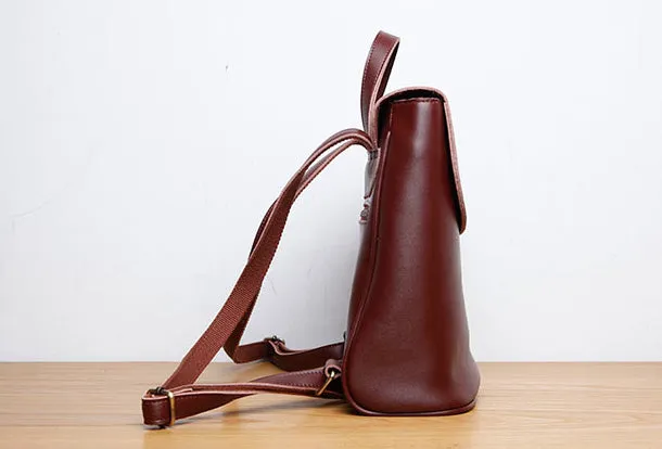 Genuine Leather Cute Backpack Bag Shoulder Bag Red Black Women Leather Purse