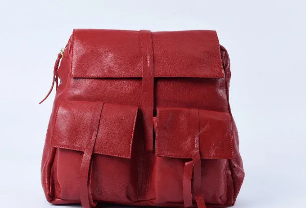 Genuine Leather Cute Backpack Bag Shoulder Bag Red Black Women Leather Purse