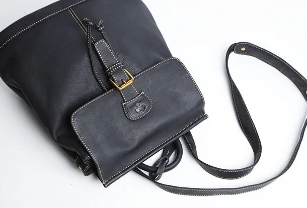 Genuine Leather Cute Women Backpack Bag Shoulder Bag Red Black Leather Purse