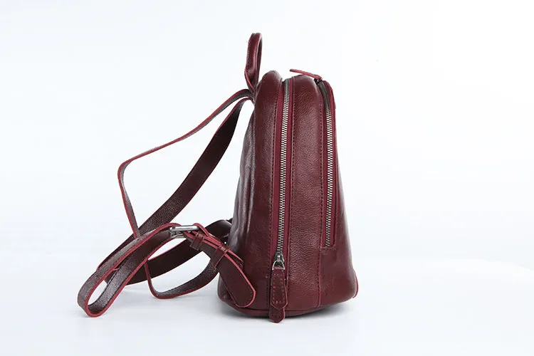 Genuine Leather Cute Women Backpack Bag Shoulder Bag Red Brown Leather Purse