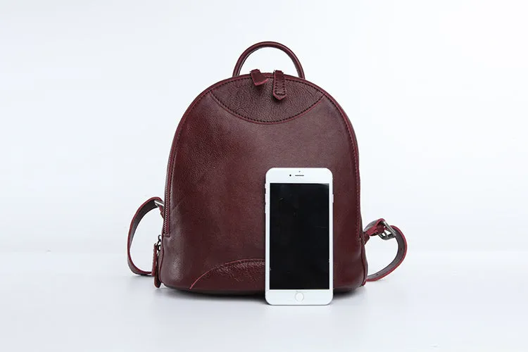 Genuine Leather Cute Women Backpack Bag Shoulder Bag Red Brown Leather Purse