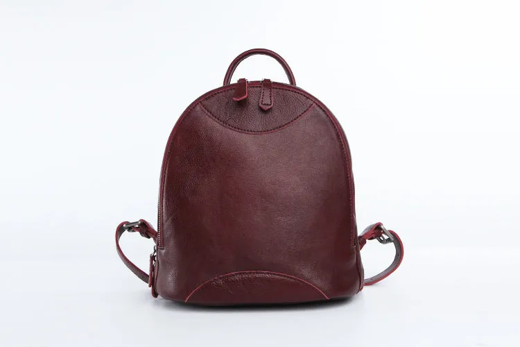 Genuine Leather Cute Women Backpack Bag Shoulder Bag Red Brown Leather Purse