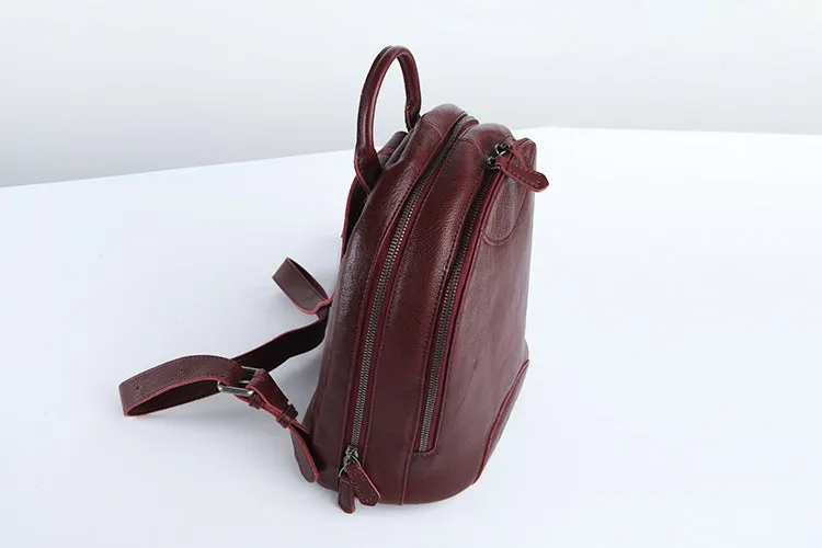 Genuine Leather Cute Women Backpack Bag Shoulder Bag Red Brown Leather Purse