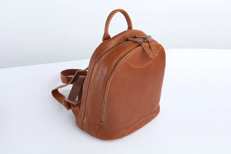 Genuine Leather Cute Women Backpack Bag Shoulder Bag Red Brown Leather Purse