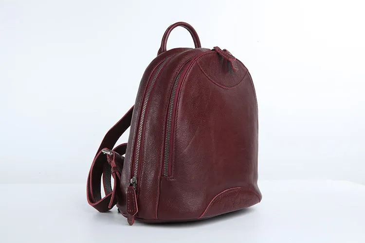 Genuine Leather Cute Women Backpack Bag Shoulder Bag Red Brown Leather Purse
